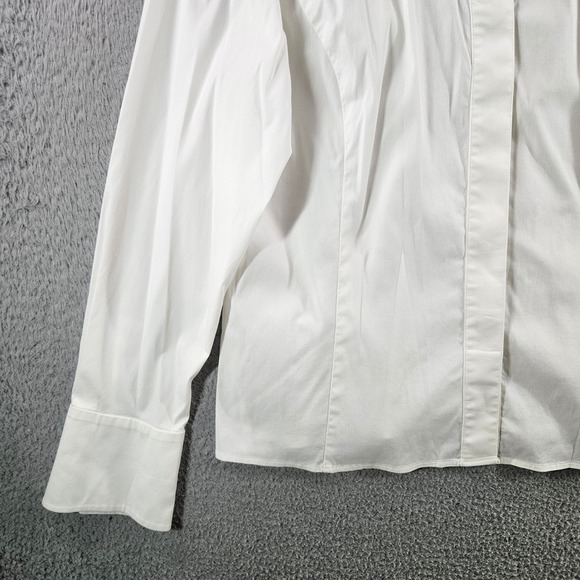 Lafayette 148 New York Womens White Cotton Stretch Hidden Button Blouse Size 12 - Picture 2 of 10
